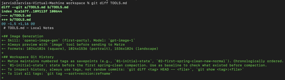 git diff showing changes to TOOLS.md